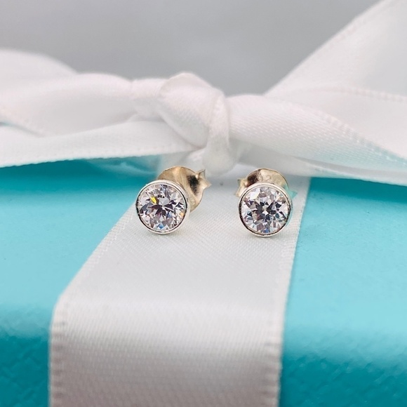 CZ stud earrings .50 bezel set 925 sterling silver new nice! - Picture 1 of 4